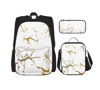 IUBBKI Elegante mochila de mármol blanco para niños y niñas, conjunto de 3 piezas, mochila escolar, fiambrera, bolsa de lápices
