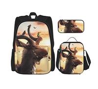 IUBBKI Elk antlers on the animal home Mochila escolar de tres piezas para niñas y adolescentes (combinación de mochila escolar + caja de lápices + bolsa de almuerzo)