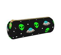 IUBBKI Estuche de lápices de Cuero AlienUfoGreen, Caja de Soporte, Bolsa de Maquillaje, Organizador con Cremallera para Escuela y Oficina