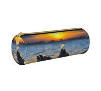 IUBBKI Estuche de lápices de Cuero BottleNosedDolphinsSunsetLight Holder Pouch Box Makeup Bag Organizador con Cremallera para la Oficina de la Escuela
