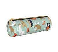 IUBBKI Estuche de lápices de Cuero ZooAlphabetCuteAnimals, Estuche con Soporte, Bolsa de Maquillaje, Organizador con Cremallera para la Escuela y la Oficina