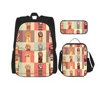 IUBBKI Funny Cute Cats Paw Boys Girls Mochila Daypack Set 3 piezas School Bookbag Lunchbox Pencil Bag