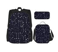 IUBBKI Horóscopo del zodiaco astrología Mochila escolar de tres piezas para niñas y adolescentes (combinación de mochila escolar + caja de lápices + bolsa de almuerzo)