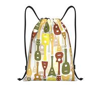 IUBBKI Instrumento musical de patrón de ukelele Mochila con cordón Bolsa de playa impermeable Bolsa de gimnasio Mochila de viaje pequeña Mochila deportiva para mujeres Hombres