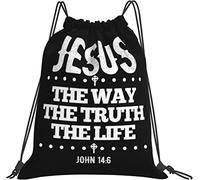 IUBBKI Jesus The Way The Truth The Life John 14:6 Gifts Black Backpack Bags Sports Cinch Sack String Mochila Bolsas de almacenamiento para la escuela Gimnasio Accesorios de viaje