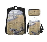IUBBKI Juego de 3 mochilas The Beach Blue Tan Book Bag Travel Camping Work School Bag Estuche de lápices Combinación de bolsa de almuerzo para hombres Mujeres Niños Niñas Talla única
