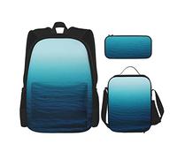IUBBKI Juego de 3 piezas de mochilas Deep?Blue?Sea Book Bag Travel Camping Work School Bag Estuche de lápices Combinación de bolsa de almuerzo para hombres Mujeres Niños Niñas Talla única