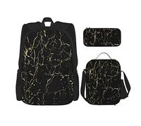IUBBKI Juego de 3 piezas Mochilas Gold Marbling Book Bag Travel Camping Work School Bag Estuche de lápices Combinación de bolsa de almuerzo para hombres Mujeres Niños Niñas Talla única