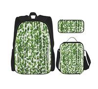 IUBBKI Juego de 3 piezas Mochilas Ivy Garland Plants Green Book Bag Travel Camping Work School Bag Estuche de lápices Combinación de bolsa de almuerzo para hombres Mujeres Niños Niñas Talla única