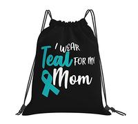 IUBBKI Llevo verde azulado para mi mamá Bolsas con cordón para el cáncer de ovario Mochila portátil unisex, para la escuela Gimnasio Deportes Viajes