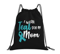 IUBBKI Llevo verde azulado para mi mamá cáncer de ovario mochila con cordón impermeable mochila deportiva con cordón bolsa de gimnasio