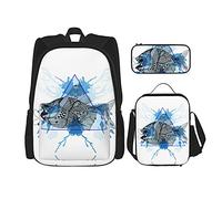 IUBBKI Mancha Triangle Fish Mochila escolar de tres piezas para niñas y adolescentes (combinación de mochila + caja de lápices + bolsa de almuerzo)