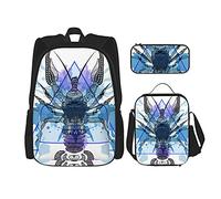 IUBBKI Manzala Triangle Crayfish Mochila escolar de tres piezas para niñas y adolescentes (combinación de mochila escolar + caja de lápices + bolsa de almuerzo)