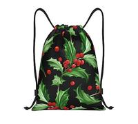 IUBBKI Mochila con cordón de acebo de Feliz Navidad, bolsa de playa impermeable, bolsa de gimnasio, mochila de viaje pequeña, mochila deportiva para hombres y mujeres