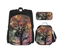 IUBBKI Mochila escolar de tres piezas Full Moon'sTree of Life para niñas y adolescentes (combinación de mochila escolar + caja de lápices + bolsa de almuerzo)