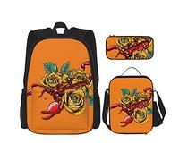 IUBBKI Mochila escolar de tres piezas Golden Rose Scorpion para niñas y adolescentes (combinación de mochila escolar + caja de lápices + bolsa de almuerzo)