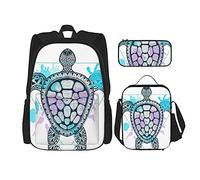 IUBBKI Mochila escolar de tres piezas Mandala Triangle Tortoise para niñas y adolescentes (combinación de mochila escolar + caja de lápices + bolsa de almuerzo)