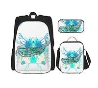 IUBBKI Mochila escolar de tres piezas Mandala Triangle Whale para niñas y adolescentes (combinación de mochila escolar + caja de lápices + bolsa de almuerzo)