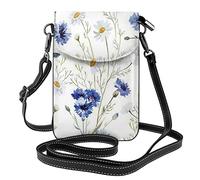 IUBBKI Monedero para teléfono celular con flores dibujadas a mano - Cartera pequeña de cuero con bandolera para mujer Bolso con correas para los hombros Tarjeta de transporte Cosméticos