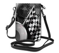 IUBBKI Monedero para teléfono celular de carreras con bandera a cuadros - Cartera pequeña de cuero con bandolera para mujer Bolso con correas para los hombros Tarjeta de transporte Cosméticos