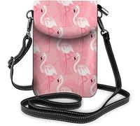 IUBBKI Monedero pequeño de cuero Pu para teléfono móvil, soporte independiente de flamenco rosa, guirnalda de flores, bolsos cruzados circulares, billetera de viaje
