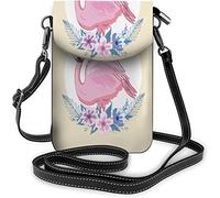 IUBBKI Monedero pequeño de cuero Pu para teléfono móvil, soporte independiente de flamenco rosa, guirnalda de flores, bolsos cruzados circulares, billetera de viaje
