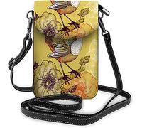 IUBBKI Monedero pequeño de cuero Pu para teléfono móvil, soporte independiente de flamenco rosa, guirnalda de flores, bolsos cruzados circulares, billetera de viaje