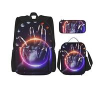 IUBBKI Moon phase palm evil eye Mochila escolar de tres piezas para niñas y adolescentes (mochila escolar + caja de lápices + combinación de bolsa de almuerzo)