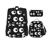 IUBBKI Ojos en la oscuridad Mochila escolar de tres piezas para niñas y adolescentes (combinación de mochila escolar + caja de lápices + bolsa de almuerzo)