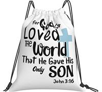 IUBBKI para Dios amó tanto al mundo que le dio a su único hijo Juan 3:16 Regalos Mochila negra Bolsas Cinch Sack with String Gym Sports Sackpack para niños, niñas, mujeres y hombres