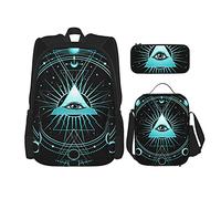 IUBBKI Pyramid All Seeing Eye Mochila escolar de tres piezas para niñas y adolescentes (combinación de mochila escolar + caja de lápices + bolsa de almuerzo)