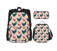 IUBBKI Rhode Island Red Chicken Boys Girls Mochila Daypack Set 3 piezas School Bookbag Lunchbox Pencil Bag