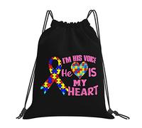 IUBBKI Soy su voz, él es mi corazón, mochila con cordón para autismo, mochila deportiva impermeable con cordón, bolsa de gimnasio