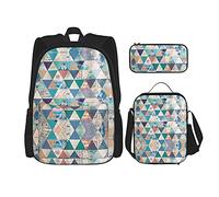 IUBBKI Triangle Puzzle Backpack Student School Book Bags Set 3 piezas con caja de almuerzo Estuche de lápices para niños niñas