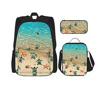IUBBKI Turtle Starfish Beach Backpack Student School Book Bags Set 3 piezas con caja de almuerzo Estuche de lápices para niños niñas
