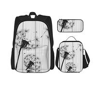 IUBBKI Woody Dandelion Mochila escolar de tres piezas para niñas y adolescentes (combinación de mochila escolar + caja de lápices + bolsa de almuerzo)