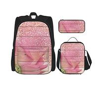 IUBBKI Woody rosa rosa Mochila escolar de tres piezas para niñas y adolescentes (combinación de mochila escolar + caja de lápices + bolsa de almuerzo)