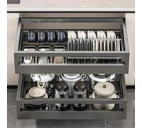 IUBGFTO Cajones de Acero Inoxidable deslizables, Organizador de gabinete extraíble, estantes de Almacenamiento de despensa con rieles Ajustables, Bandeja de Agua,Gray-675 * 416 * 126mm