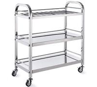 IUBGFTO Carrito, Carrito, carritos domésticos de Varias Capas, Carrito de Servicio para almacén, Barra de 3 Capas, diseño de barandilla, manija de Acero, Barra de Empuje, fácil de ensamblar