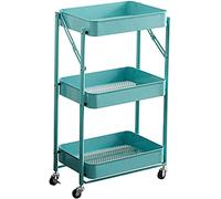 IUBGFTO Carrito de Almacenamiento, Carrito de Cocina de Metal Plegable de 3 Niveles con Ruedas, Carrito de Servicio móvil para Cocina, baño, Oficina, lavandería, etc.