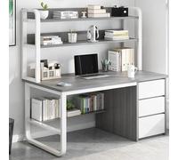 IUBGFTO con 3 cajones y estantes de Almacenamiento, Escritorio Moderno, Mesa de Estudio, estación de Trabajo para computadora portátil para Oficina en casa (Gris 1 120 cm)