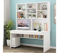 IUBGFTO con estantería, Escritorio de Estudio, Escritorio de Escritura, escritorios de Oficina y Estaciones de Trabajo compactos y Modernos para el hogar y la Oficina (Blanco, 120 cm)
