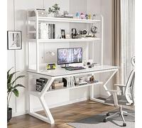 IUBGFTO con estantería, Escritorio de Estudio para PC, Escritorio de Oficina en casa, estación de Trabajo de Estudio para Adultos/Estudiantes (Blanco, 31 Pulgadas)