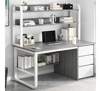 IUBGFTO con estantería, Escritorio de Oficina para el hogar con 3 cajones, Mesa de Estudio Industrial, estación de Trabajo para el hogar y la Oficina (Gris, 39 Pulgadas)