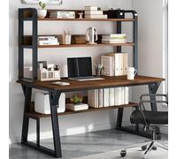 IUBGFTO con estantería, Escritorio Moderno para Escribir, Mesa de Estudio, estación de Trabajo para Oficina en casa Que Ahorra Espacio (marrón, 80 cm)