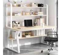 IUBGFTO con estantería, Escritorio Moderno para Escribir, Mesa de Estudio, estación de Trabajo para Oficina en casa Que Ahorra Espacio (Natural, 100 cm)