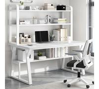 IUBGFTO con estantería, Escritorio Moderno para Escribir, Mesa de Estudio, estación de Trabajo para Oficina en casa Que Ahorra Espacio (Blanco, 80 cm)
