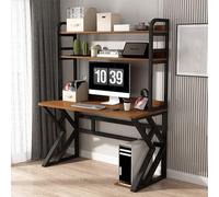 IUBGFTO con estantes de Almacenamiento, Mesa Grande de Estudio para Oficina en casa con estantería, Mesa de Madera para computadora portátil, Escritorio para Juegos (Nogal, 100 x 60 x 170 cm)