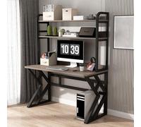 IUBGFTO con estantes de Almacenamiento, Mesa Grande de Estudio para Oficina en casa con estantería, Mesa de Madera para computadora portátil, Escritorio para Juegos (Gris 1 120 x 60 x 170 cm)