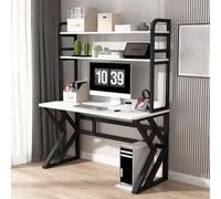 IUBGFTO con estantes de Almacenamiento, Mesa Grande de Estudio para Oficina en casa con estantería, Mesa de Madera para computadora portátil, Escritorio para Juegos (Blanco 120 x 60 x 170 cm)